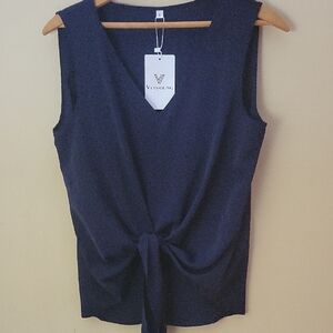 Veryoung Women's Navy Sleeveless Tie-Front Blouse NWT Sz Small $18